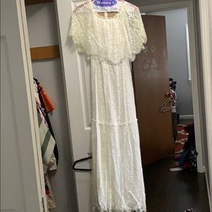 White Rehearsal/ wedding dress. Off the shoulder.